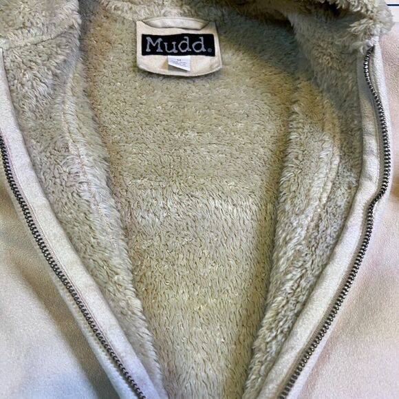 Mudd Women's Hooded Jacket Size Medium White Full Zip Faux Fur Trim - Picture 10 of 11